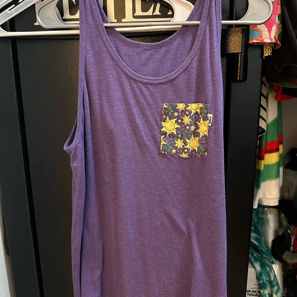 Purple Tank Top with Floral Pocket